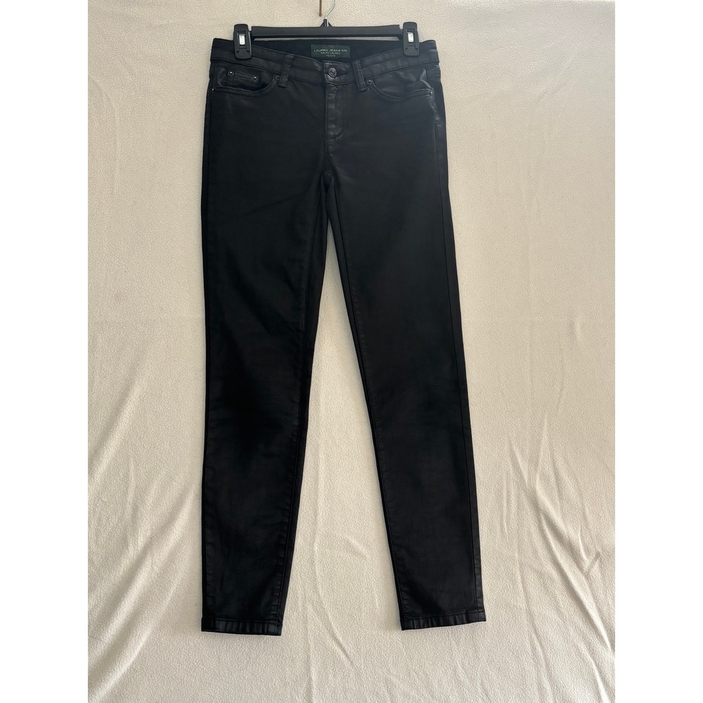 Lauren Ralph Lauren Black Coated Skinny‎ Jeans Petite 0P Stretch Denim Pants